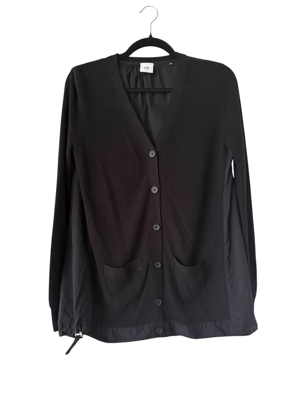 Cabi Windbreaker Cardigan Black Knit Woven Lightweight Sweater Size Small